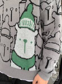 Claim Dot Men Cartoon Pattern Crew Neck Long Sleeve Casual Sweater, Autumn/Winter - Multicolor - View 3