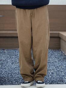 DAZY Pantalones rectos casuales para hombre con forro térmico en color caqui, para otoño