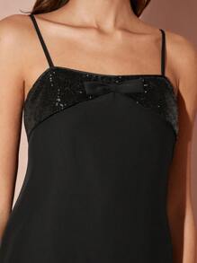 Enchnt 女士蝴蝶结装饰撞色亮片缀饰吊带背心迷你连衣裙