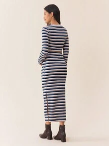 SHEIN Women Striped Long Sleeve Top & Pants 2 Pieces Set, Maternity Wear, Maternity Wear, Autumn