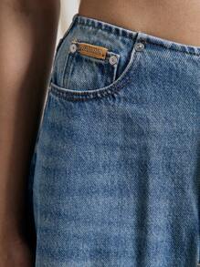 AiiRZ No Waistband Low-Rise Washed Denim A-Line Maxi Skirt - Blue - View 5