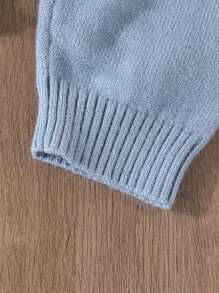 2 件套男婴针织服装，时尚简约纯色粗针织圆领毛衣和针织裤，男婴感恩节服装 - 藍色 - 查看 4