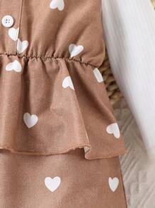 Schattige Baby Meisjes Voetjes Met Hartenprint 2 In 1 Lange Mouw Jumpsuit, Voor Herfst/Winter
