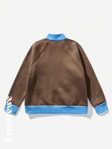 SHEIN 2 Stücke Tween Jungen Zwischengrößen Set mit Buchstaben Muster und Kontrast Farbe, Raglanärmel Jacke und Hose, lässiger Herbstoutfit