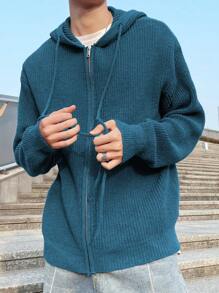 Manfinity Hypemode Men's Plain Front Zip Long Sleeve Minimalist Hoodie, Casual Daily Wear