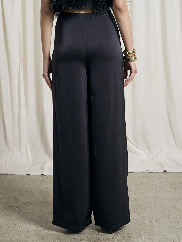 Satin High Waist Wide Leg Trouser
