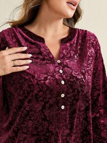 SHEIN Clasi Plus Size Women Floral Print V-Neck Long Sleeve Elegant Blouse