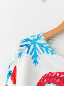 SHEIN LUNE Áo len dài tay cổ tròn in hình người tuyết và cây thông Noel cỡ lớn, kiểu dáng thanh lịch và ngộ nghĩnh, thích hợp cho mùa thu đông. - Nhiều màu - Xem 5