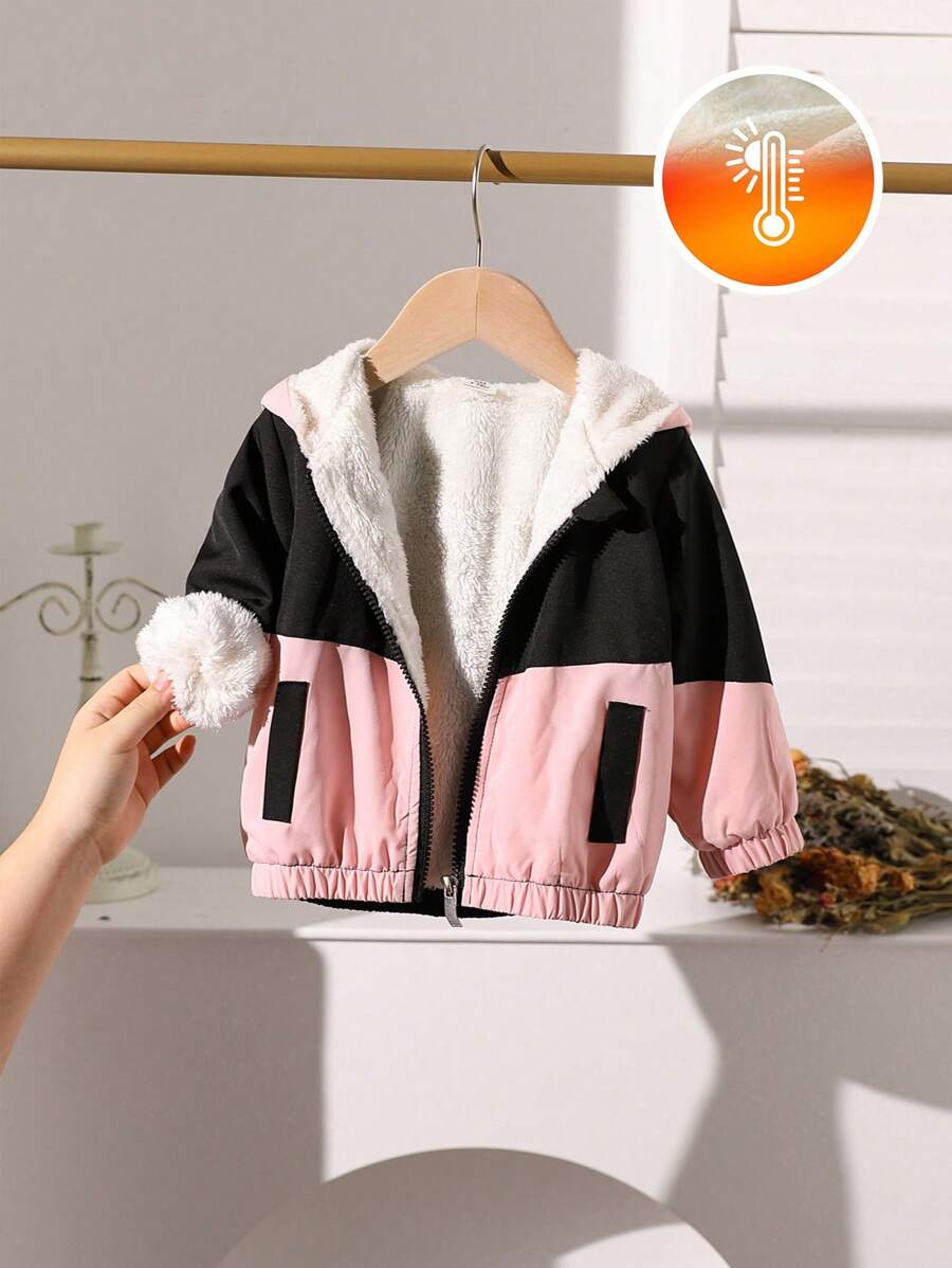 Baby Girls Thermal Lined Jacket, New Style For Autumn/Winter - Pink - View 1