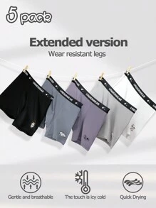 5pcs/Set Men's Letter Graphic Minimalist Boxer Briefs, Casual Everyday Wear - Multicolor - View 1