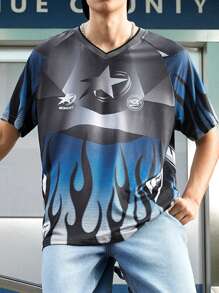 Manfinity Sport Corelite 男友风男士全身印花圆领短袖运动T恤，夏季 - 彩色 - 查看 1