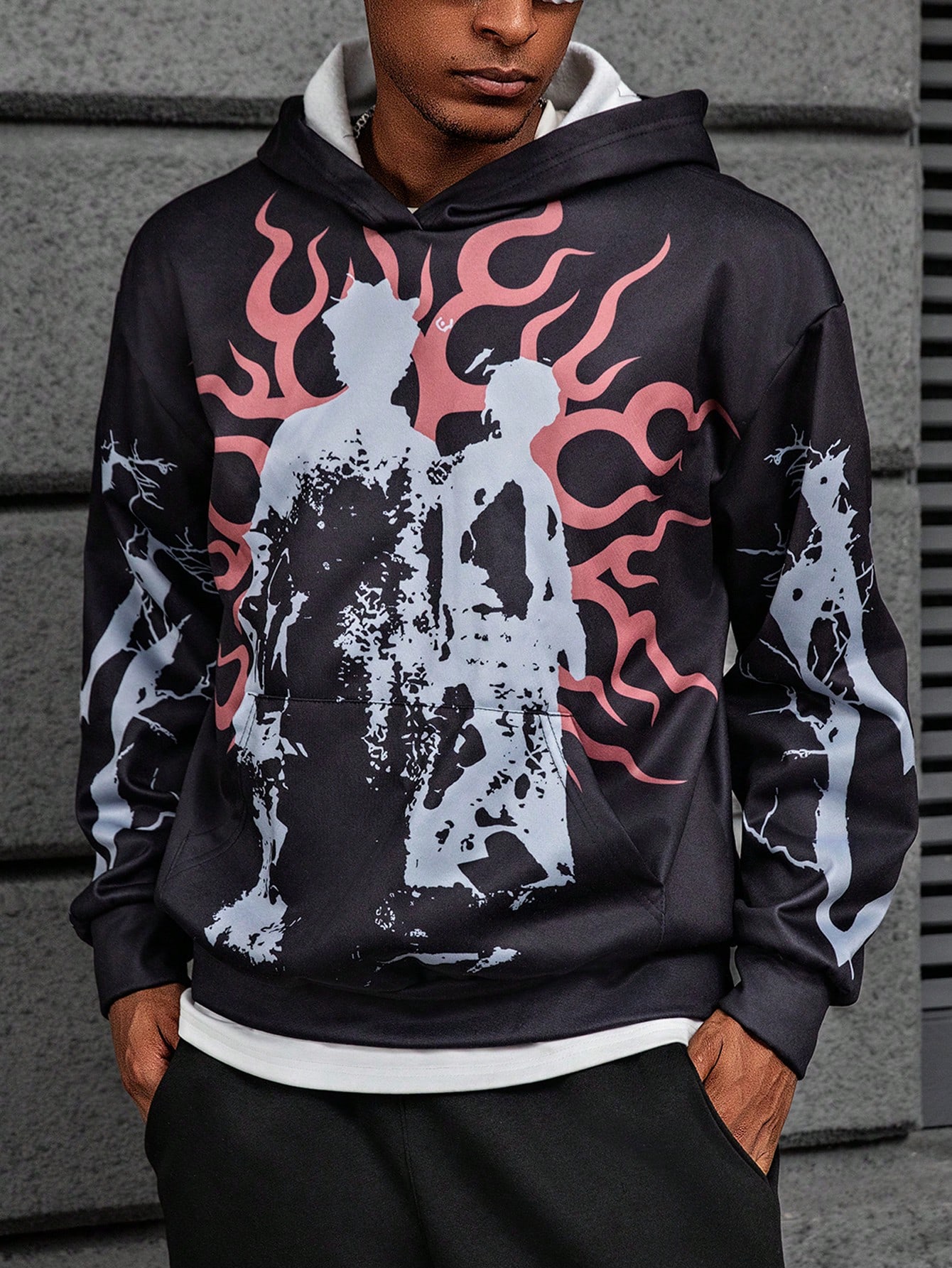 Manfinity Dauomo Men's Graphic Print Hooded Long Sleeve Sweatshirt