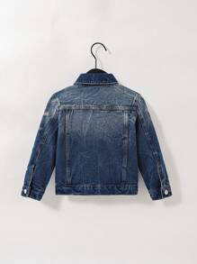 SHEIN 小男孩洗水蓝牛仔领长袖夹克，带设计细节 - 中等水洗藍 - 查看 2