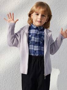 Blossori Youth Boy Solid Color Front Zipper Long Sleeve Minimalist Hoodie