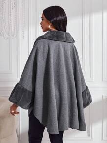SHEIN Lady Gray Fur Patchwork Women's Regular Coat Cape Loose Silhouette Women's Regular Coat Winter - Grey - View 2