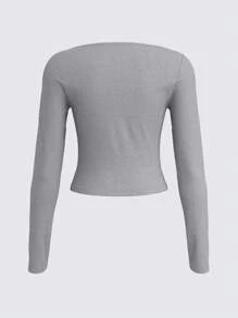 SHEIN BASICS Casual Solid Color Scoop Neck Cropped Fitted T-Shirt For Women