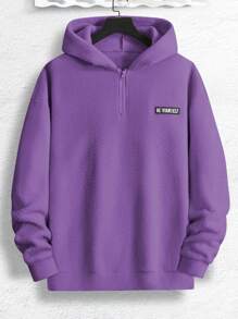 Manfinity Homme Loose Men's Letter Patched Half Zip Up Teddy Sweatshirt - Purple - View 5