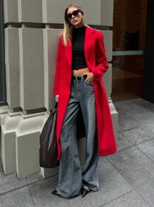 Aloruh Elegante abrigo rojo de mujer de estilo vintage con solapas grandes, suelto y extra largo, abrigo largo, gabardina de mujer, abrigo rojo, chaqueta roja, blazer rojo, chaqueta de manga larga roja, ropa de Navidad para mujer, conjunto navideño - Rojo - Ver 1