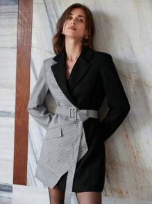 GENKIRA Bộ vest vest kẻ caro tối giản không đối xứng cho nữ doanh nhân đi làm - màu đen - Xem 1