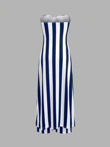 Flirla Women Stripe Ruched Bandeau Crop Top And Pants Set (Random Cut)