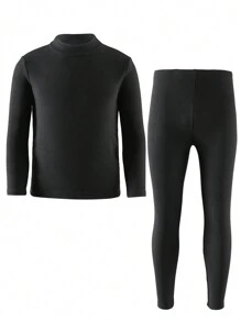 SHEIN 青少年男孩秋冬保暖长袖上衣和长裤两件套