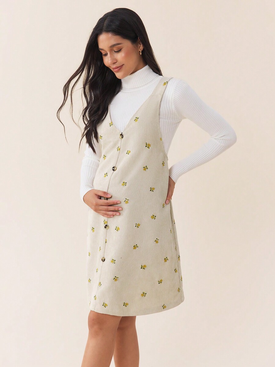 SHEIN MaterniWear Casual Floral Embroidery Sleeveless Maternity Dress