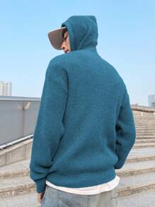 Manfinity Hypemode Men's Plain Front Zip Long Sleeve Minimalist Hoodie, Casual Daily Wear