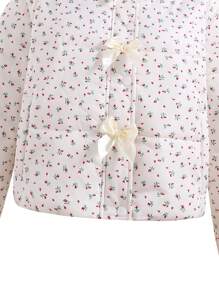 1pc Padded Coat For Teen Girls, Windproof Stand Collar With Bow Decor, Warm And Thick, Winter - Apricot - View 5