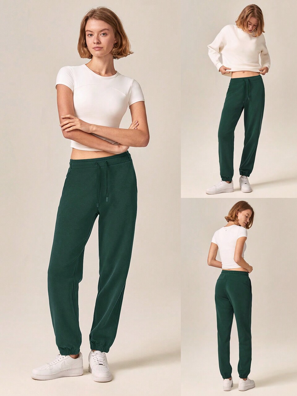 Modal Fleece Loose Fit Adjustable Drawstring Waist Elastic Hem Joggers With Side Pockets Daily Casual Autumn Winter