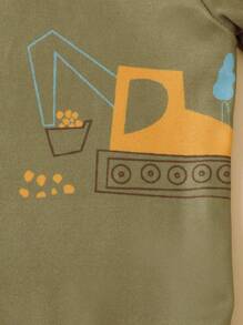 4pcs Baby Boys Casual Cute Knit Excavator Allover Print Long Sleeve Crew Neck Top And Allover Print Long Pants, Snug Fit Pajama Set