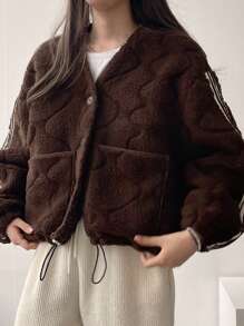 DAZY Áo khoác ngắn dáng rộng phối màu thời trang thu đông cho nữ - màu nâu - Xem 1