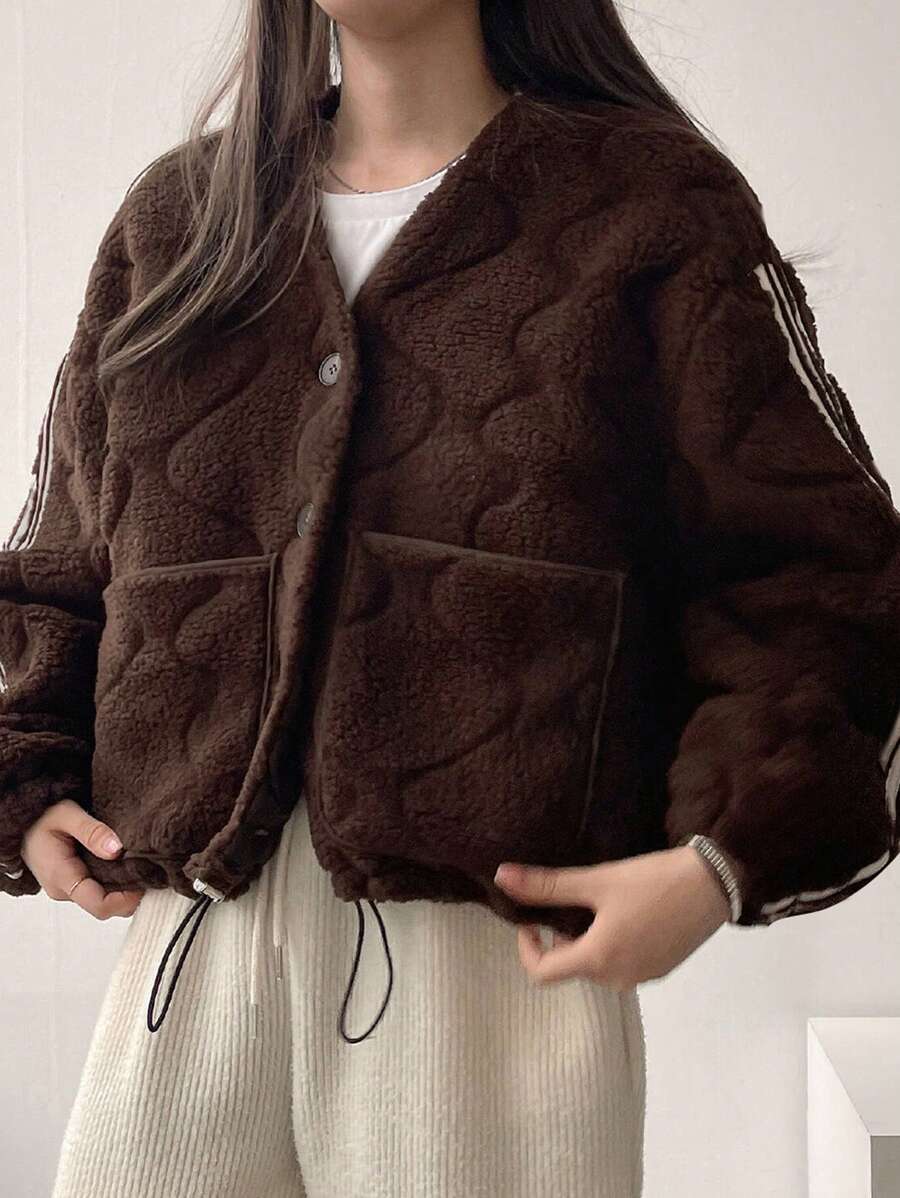 DAZY Áo khoác ngắn dáng rộng phối màu thời trang thu đông cho nữ - màu nâu - Xem 1