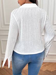 SHEIN Frenchy 大码休闲纯色衬衫裙，适合秋冬季分层穿着 - 白色 - 查看 2