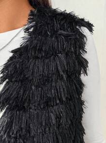 SHEIN EZwear Plus Size Women Fluffy Coat, Black Furry Jacket For Fall