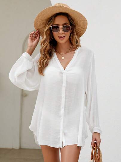 Breezaya 素色前紐扣和服罩衫