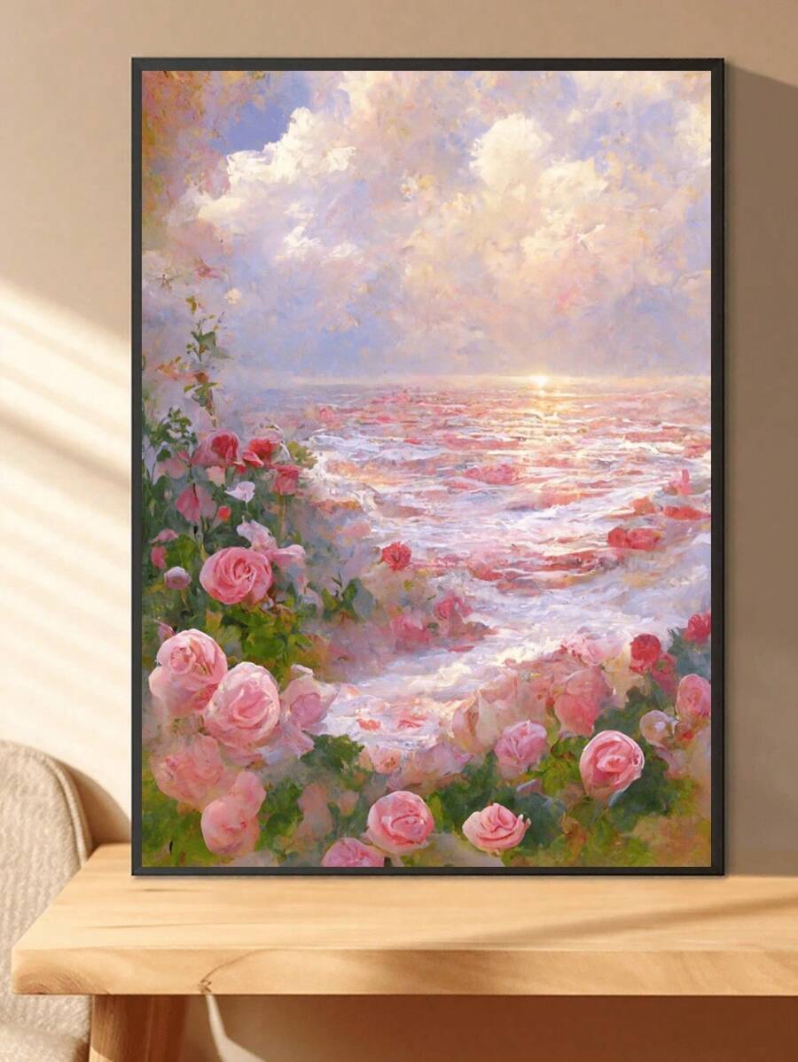 1 套玫瑰花海钻石画（无框）、钻石艺术画、油画风格 CG 风格 5D 钻石画马赛克全圆钻石刺绣卡通十字绣节日礼物家居装饰、墙面装饰（20x30/30x40/40x50cm）圣诞节节日礼物 - 彩色 - 查看 1