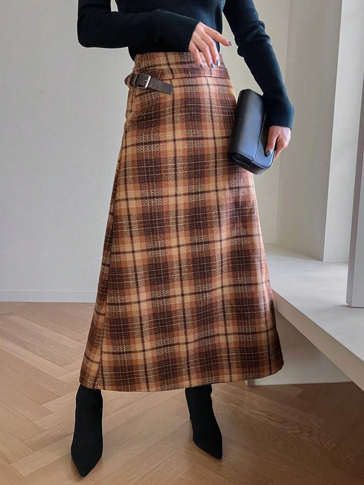 Women's Autumn/Winter Plaid Maxi Casual Skirt