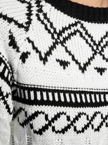 Maija Women's Christmas Season Black & White Pattern Twist Knit Warm Feeling Loose Pullover Sweater, Autumn/Winter - Black and White - View 4