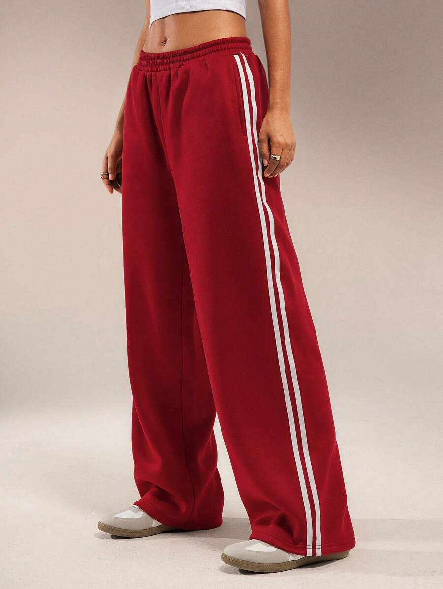 Forever 21 新款冬季红色弹力腰撞色针织保暖内衬保暖裤秋冬鹅绒保暖运动服圣诞裤圣诞女装 - 紅色 - 查看 1