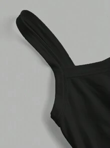 Slaydiva MILANO Minimalist Letter Print Cropped Camisole, Suitable For Autumn/Summer Back To School - Black - View 4