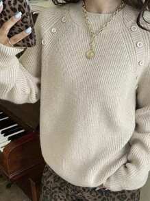 SHEIN Unity Suéter de cuello alto texturizado para mujer, suéter de punto de otoño/invierno - Caqui - Ver 6