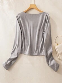 SHEIN BASICS Casual Solid Color Scoop Neck Cropped Fitted T-Shirt For Women