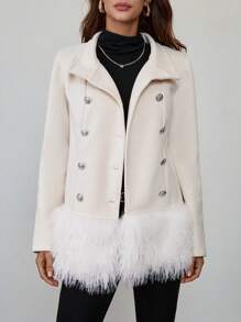 Chiquease Women Double-Breasted Fringe Fluffy Regular Coat Thermal Fall Cloth For Women - White - View 7