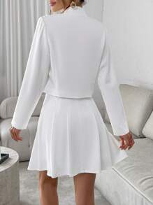 INAWLY 2pcs/Set Women Business Casual Button Front Top And Skirt Outfit, Autumn Fall Cloth For Women - White - View 2