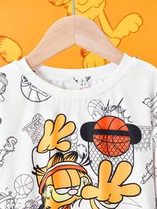 GARFIELD | SHEIN Áo thun tay dài cổ tròn họa tiết bóng rổ hoạt hình cho bé trai - trắng - Xem 5