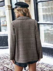 EMERY ROSE 格纹印花前扣开合优雅长袖西装外套格纹西装外套宽松秋季女式