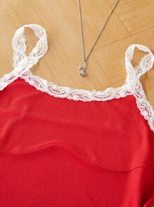 3 stuks/set Floral Lace Slip Top & Shorts & Extra-Long Pants Pyjama Set voor meisjes, Vintage Stijl