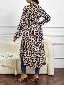 SHEIN Lady Leopard Print Shirt V-Neck Long-Sleeved Shirt Elegant Shirt With Front Twist Design Long Sleeve Shirt Mexican Tops Fall Women Tops