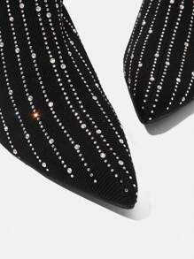 CUCCOO TILAWA Rhinestone Embellished Pointed Toe Fashionable Mid-Calf Boots For Christmas And New Year Holiday Valentines - Black - View 6