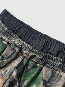 ROMWE MEN Prep Pantalones holgados de pierna ancha con estampado de ramas, cintura elástica, uso casual y versátil, para otoño